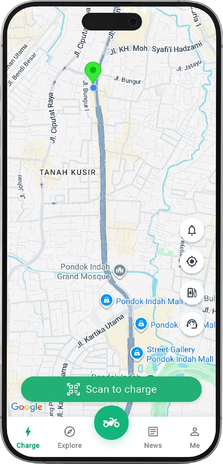 Contoh antarmuka peta aplikasi Wedison; tidak menampilkan data Bali langsung